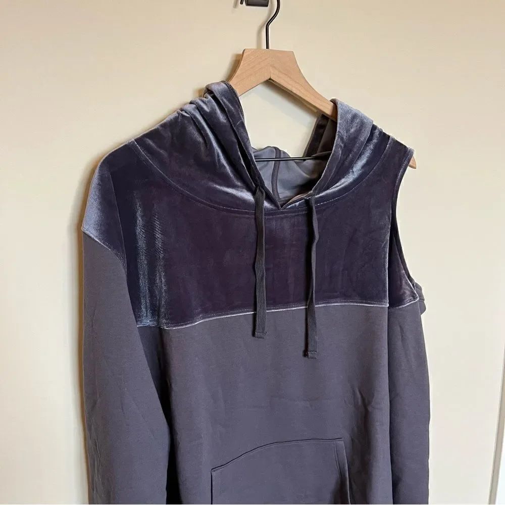 NWOT All Worthy Hunter McGrady Mixed Media Velvet Hoodie - Picture 8 of 13